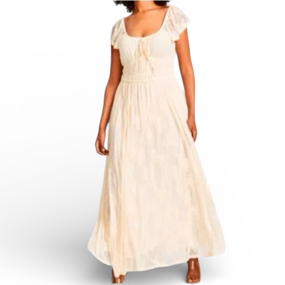 And Now This Cream Lace Maxi Dress XS Flutter Sleeve Boho Romantic